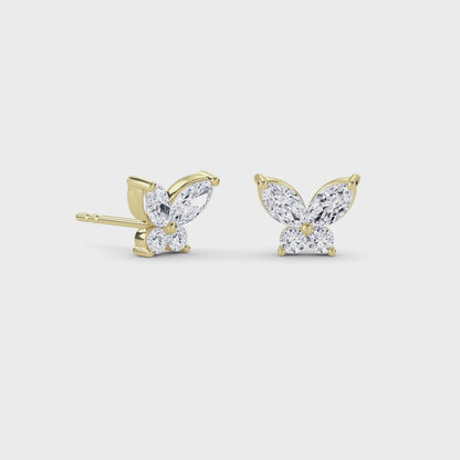 18 KT Gold Lab Grown Diamond 2 Stones Butterfly Studs Earrings