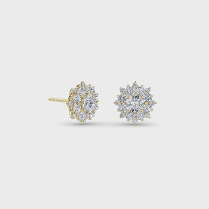 18 KT Gold Lab Grown Diamond Round Halo Studs Earrings