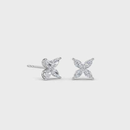 18 KT Gold Lab Grown Diamond Marquise Clover Studs Earrings